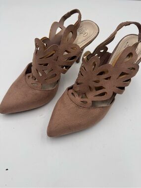Cutout Detail Taupe Slingback Heels